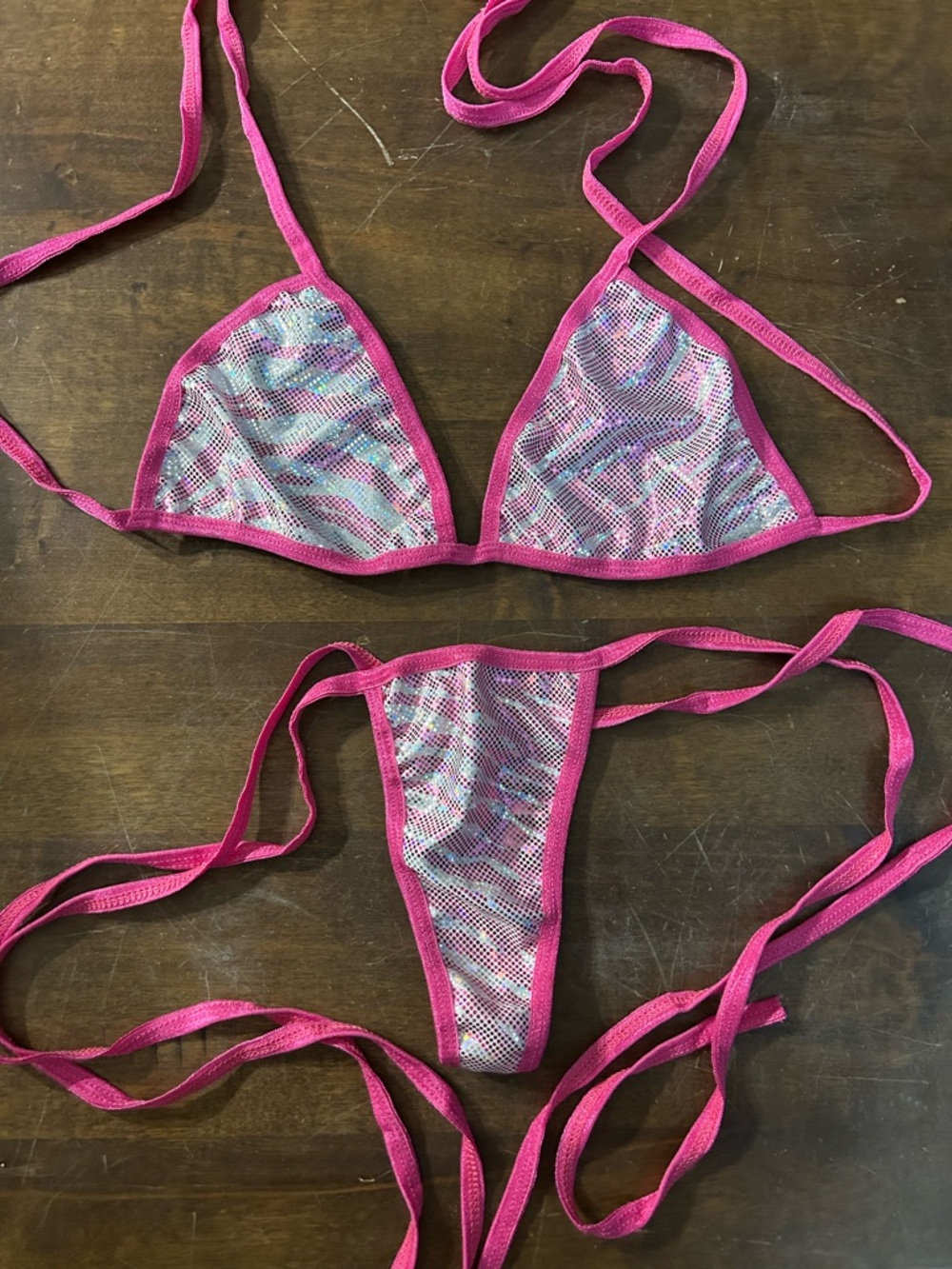 NWOT Sexy Skimpy Handmade Zebra Animal Print Triangle Top Thong Bottom Bikini